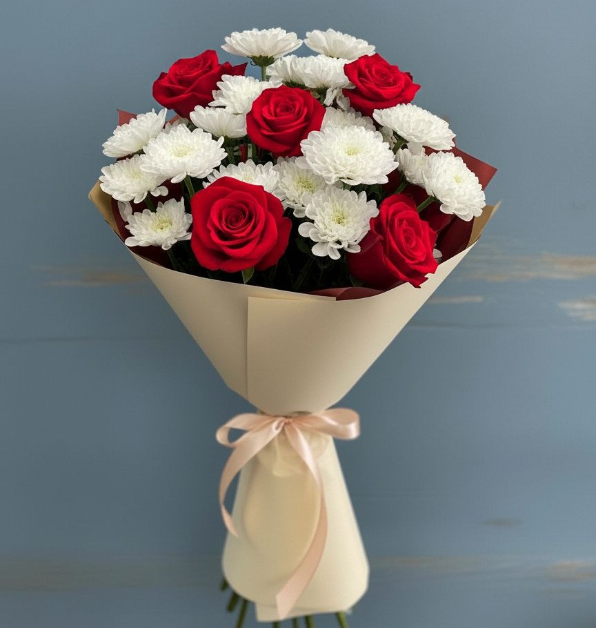 Букет цветов из: Розы и Хризантемы в Красногорском Удмуртская Республика