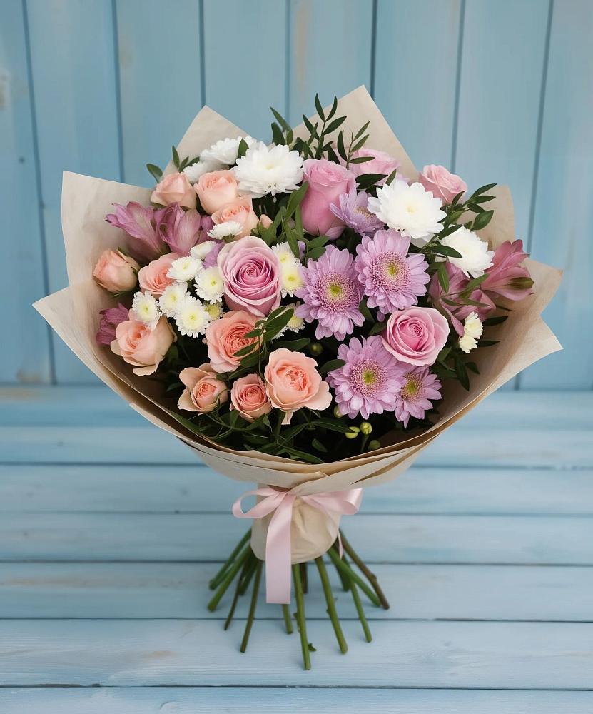 Букет цветов из: Хризантемы, Розы и Альстромерии в Красногорском Удмуртская Республика