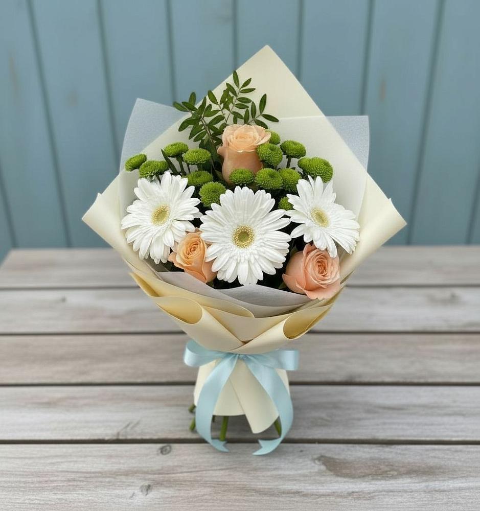 Букет цветов из: Герберы, Розы и Хризантемы в Красногорском Удмуртская Республика