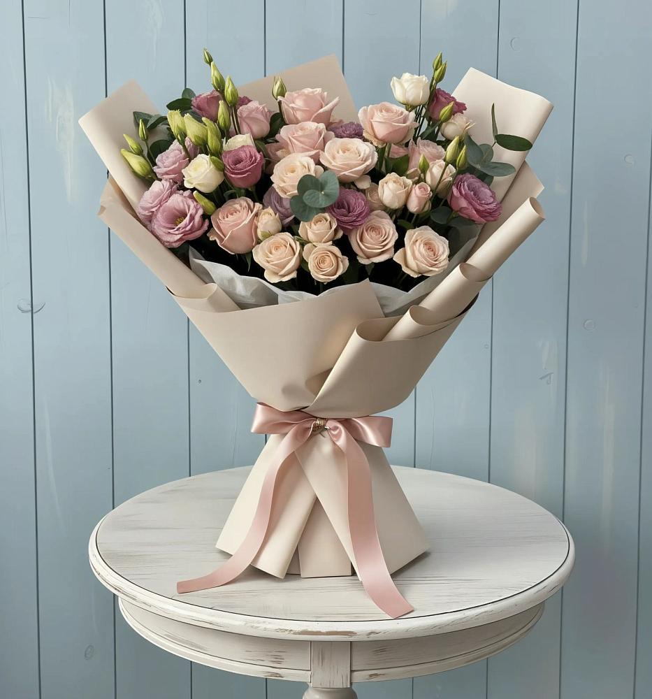 Букет цветов из: Розы и Лизиантусы в Красногорском Удмуртская Республика