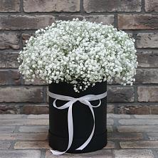 Цветочная композиция из Гипсофила в шляпной коробке в Красногорском Удмуртская Республика