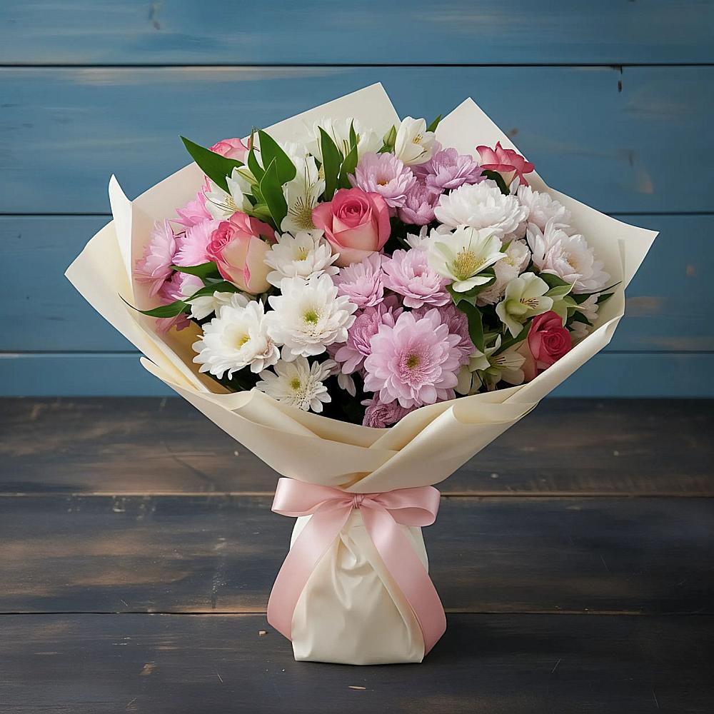 Букет цветов из: Хризантемы, Альстромерии и Розы в Красногорском Удмуртская Республика